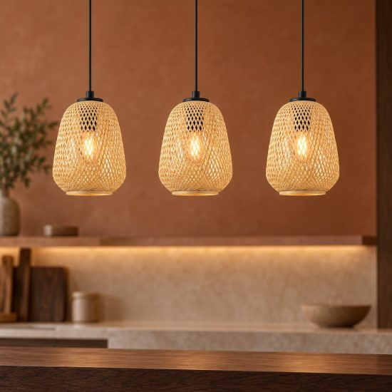 Eglo dembleby lampadario rustico per cucina nero legno a sospensione 3 luci