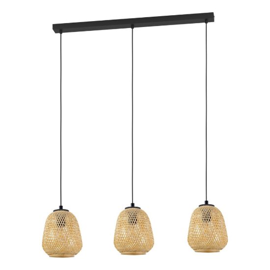 Eglo dembleby lampadario rustico per cucina nero legno a sospensione 3 luci