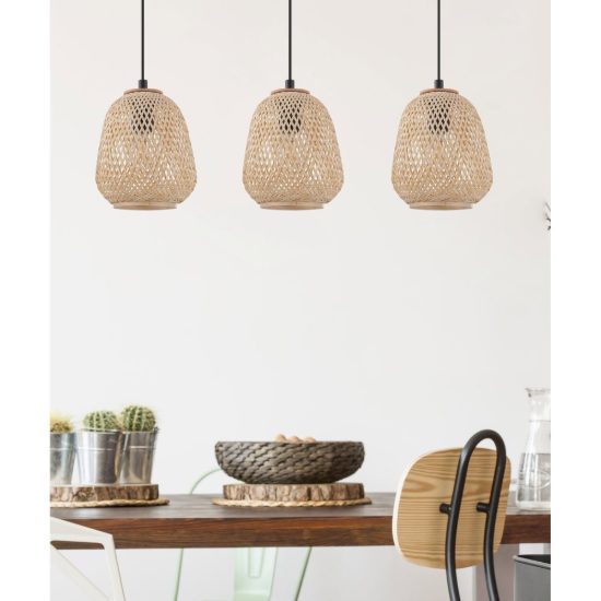 Eglo dembleby lampadario rustico per cucina nero legno a sospensione 3 luci
