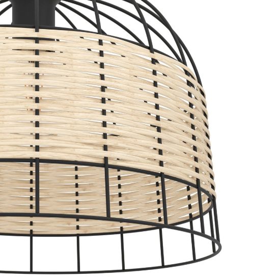 Eglo anwick lampadario rustico per cucina cupola nero rattan a sospensione