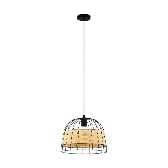 Eglo anwick lampadario rustico per cucina cupola nero rattan a sospensione