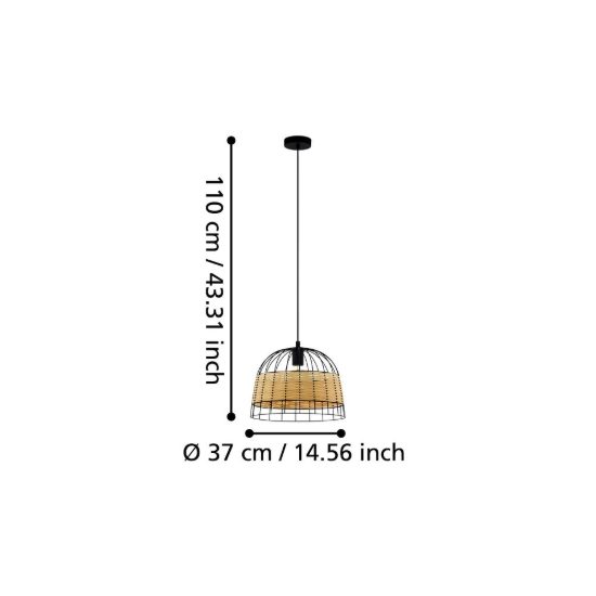 Eglo anwick lampadario rustico per cucina cupola nero rattan a sospensione