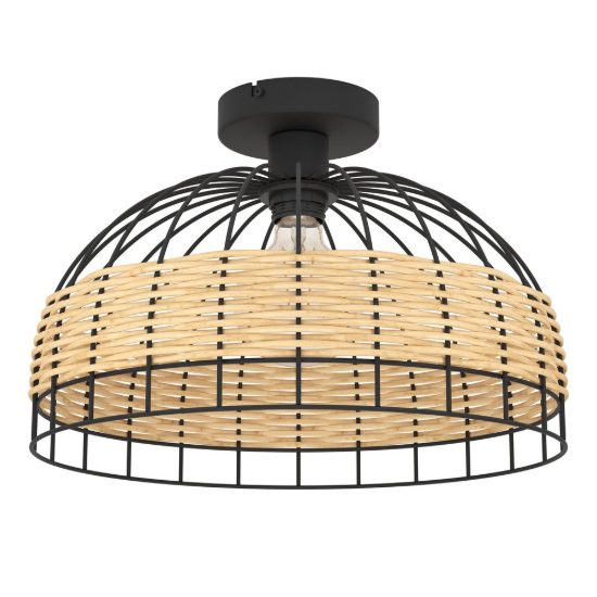 Eglo anwick plafoniera rustica cupola nera rattan 38cm per soggiorno