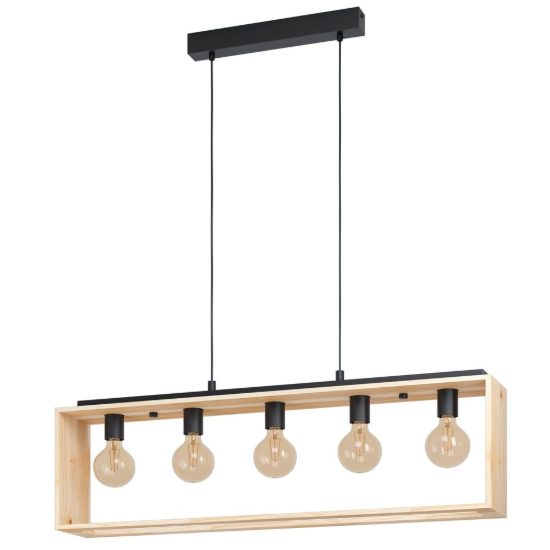 Eglo famborough lampadario a sospensione nero naturale per sala da pranzo 5 luci