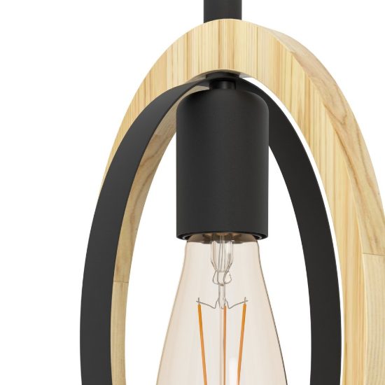 Eglo basildon lampada a sospensione per cucina moderna ovale nero marrone legno