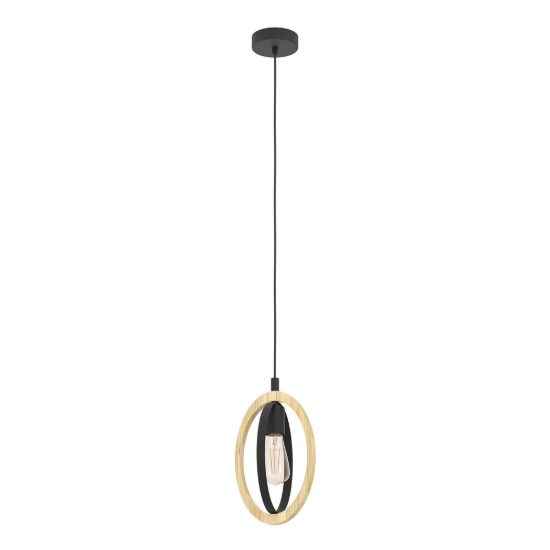 Eglo basildon lampada a sospensione per cucina moderna ovale nero marrone legno