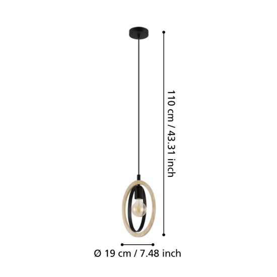 Eglo basildon lampada a sospensione per cucina moderna ovale nero marrone legno