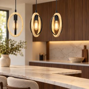 Eglo basildon lampadario a sospensione per cucina nero e marrone 3 luci