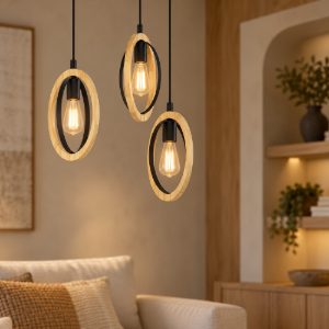 Eglo basildon lampadario a sospensione 3 luci nero marrone per camera da letto