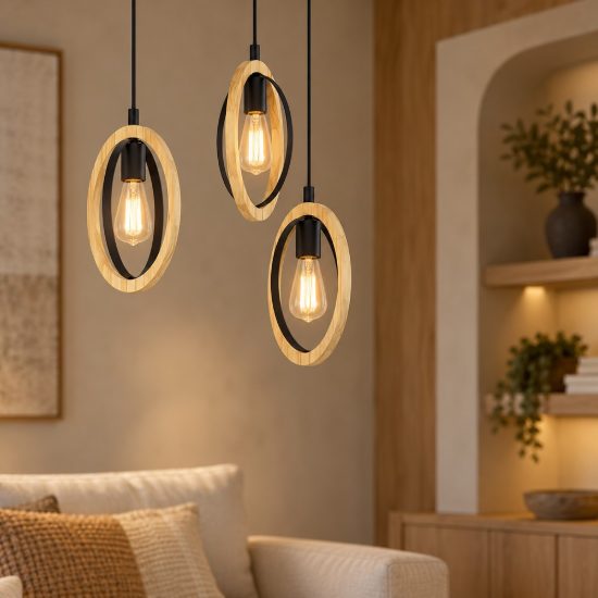 Eglo basildon lampadario a sospensione 3 luci nero marrone per camera da letto