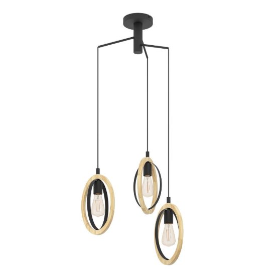 Eglo basildon lampadario a sospensione 3 luci nero marrone per camera da letto