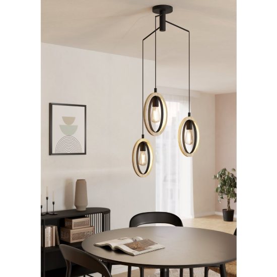 Eglo basildon lampadario a sospensione 3 luci nero marrone per camera da letto