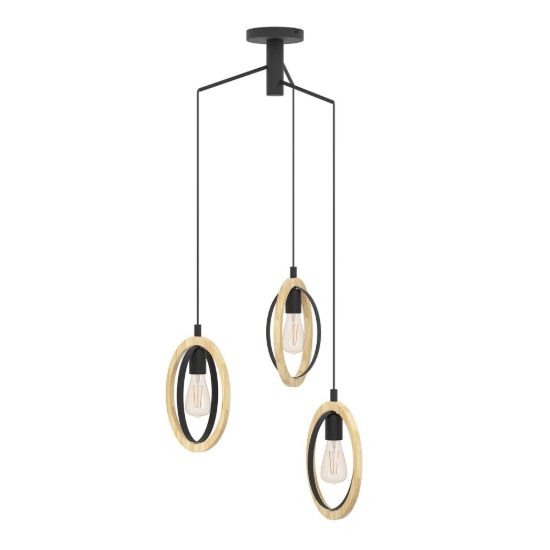 Eglo basildon lampadario a sospensione 3 luci nero marrone per camera da letto