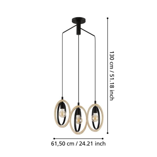 Eglo basildon lampadario a sospensione 3 luci nero marrone per camera da letto