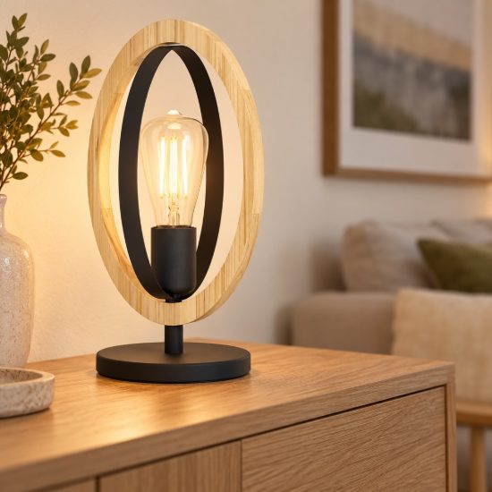 Eglo basildon abat-jour per camera da letto moderna nero e marrone legno