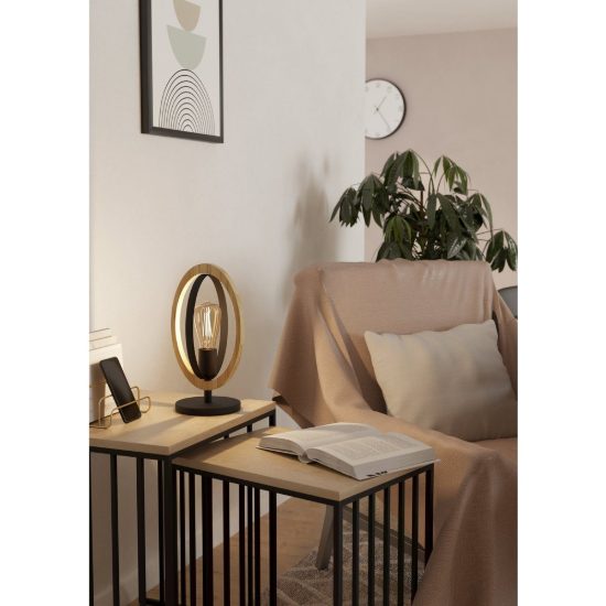Eglo basildon abat-jour per camera da letto moderna nero e marrone legno