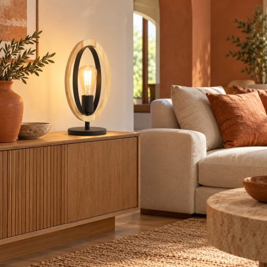 Eglo basildon abat-jour per camera da letto moderna nero e marrone legno