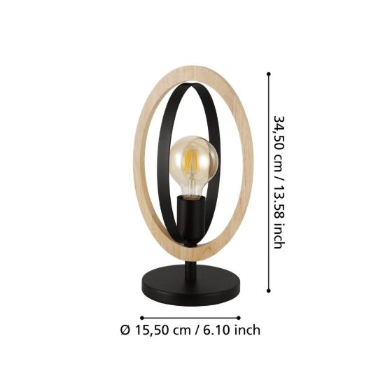 Eglo basildon abat-jour per camera da letto moderna nero e marrone legno