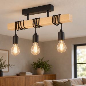 Eglo townshend plafoniera 55cm lineare industriale nero marrone legno