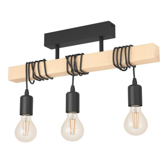 Eglo townshend plafoniera 55cm lineare industriale nero marrone legno