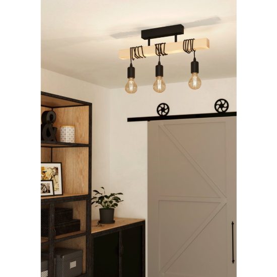 Eglo townshend plafoniera 55cm lineare industriale nero marrone legno