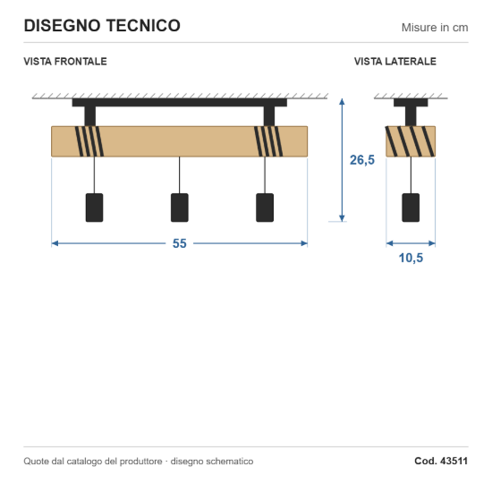 Eglo townshend plafoniera 55cm lineare industriale nero marrone legno