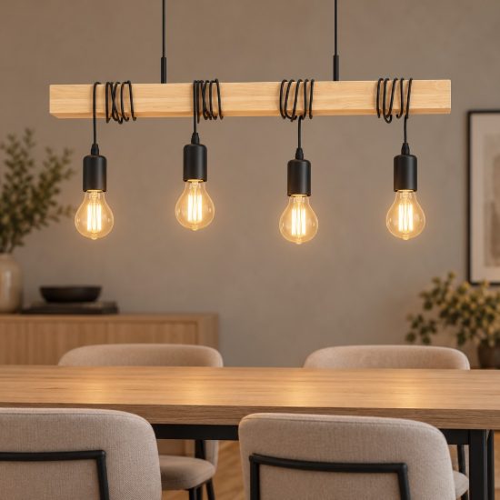 Eglo townshend lampadario a sospensione 4 luci nero marrone per sala da pranzo