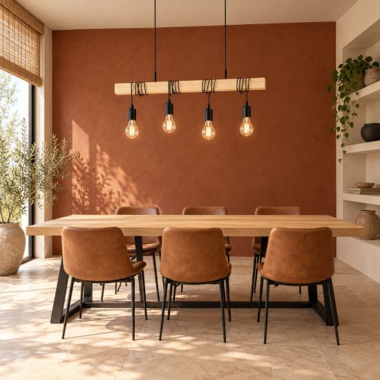 Eglo townshend lampadario a sospensione 4 luci nero marrone per sala da pranzo