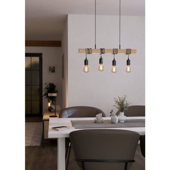 Eglo townshend lampadario a sospensione 4 luci nero marrone per sala da pranzo