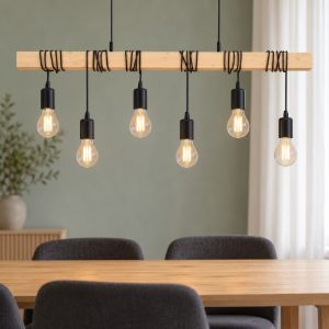 Eglo townshend lampadario a sospensione nero e marrone per sala da pranzo 6 luci