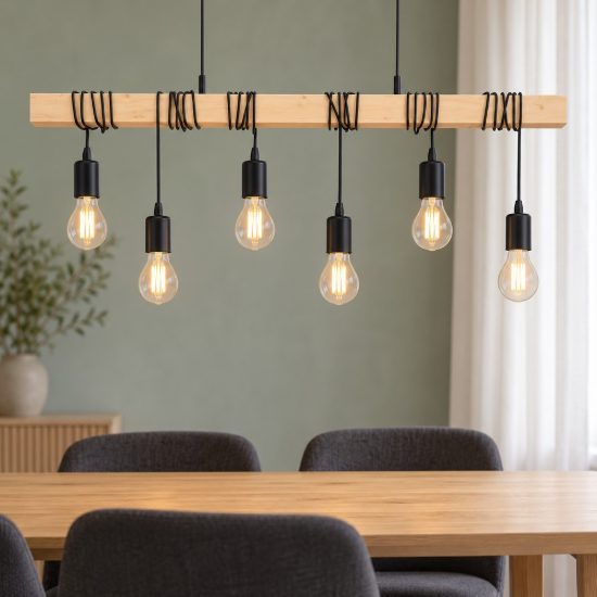 Eglo townshend lampadario a sospensione nero e marrone per sala da pranzo 6 luci