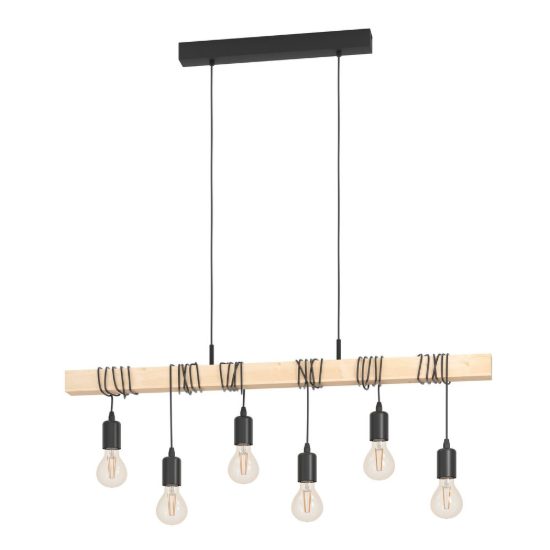 Eglo townshend lampadario a sospensione nero e marrone per sala da pranzo 6 luci