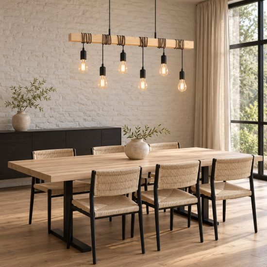 Eglo townshend lampadario a sospensione nero e marrone per sala da pranzo 6 luci