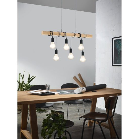 Eglo townshend lampadario a sospensione nero e marrone per sala da pranzo 6 luci