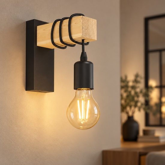 Eglo townshend applique per comodino camera da letto nero e marrone 7cm