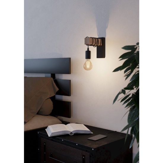 Eglo townshend applique per comodino camera da letto nero e marrone 7cm