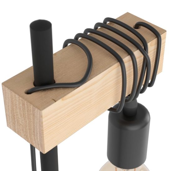 Eglo townshend lampada da tavolo industriale nero marrone legno per soggiorno
