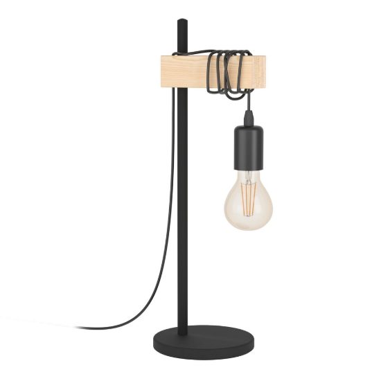 Eglo townshend lampada da tavolo industriale nero marrone legno per soggiorno