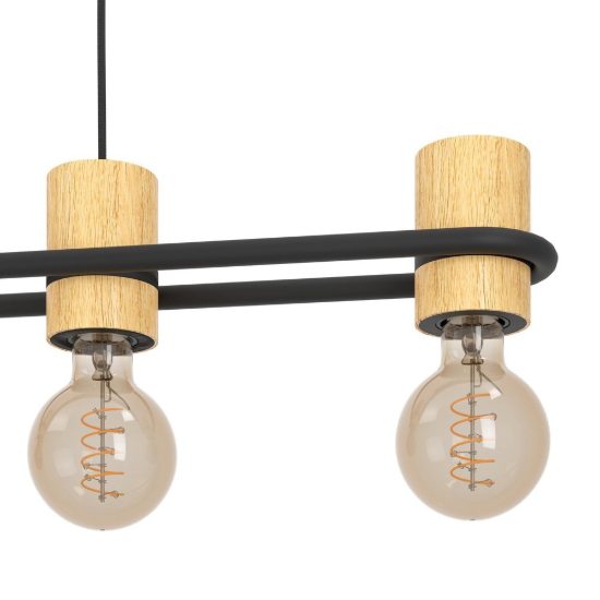 Eglo chieveley lampadario industriale per cucina nero legno a sospensione 5 luci