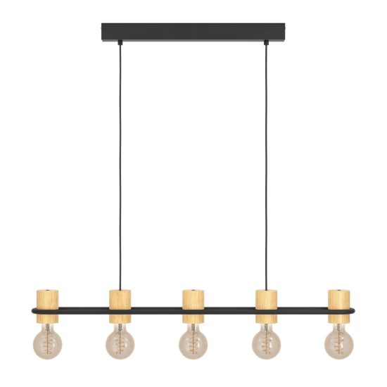 Eglo chieveley lampadario industriale per cucina nero legno a sospensione 5 luci