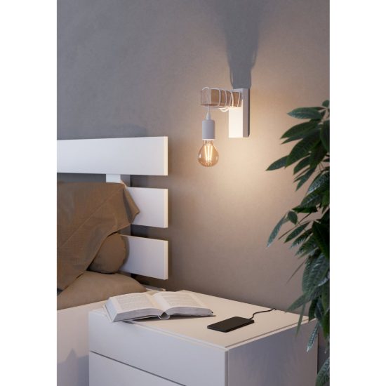 Eglo townshend applique per comodino camera da letto 7cm rettangolare bianca legno