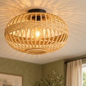 Eglo amsfield plafoniera rotonda nera legno 45cm per camera da letto