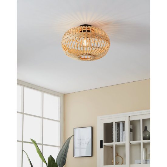 Eglo amsfield plafoniera rotonda nera legno 45cm per camera da letto