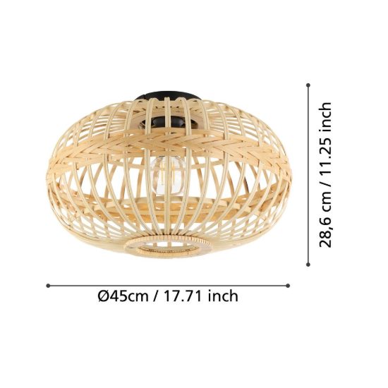 Eglo amsfield plafoniera rotonda nera legno 45cm per camera da letto