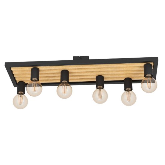 Eglo consett plafoniera 78cm lineare industriale nero marrone legno