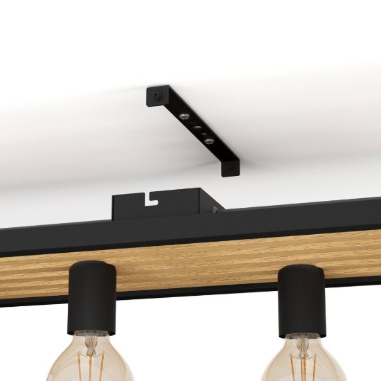 Eglo consett plafoniera 78cm lineare industriale nero marrone legno