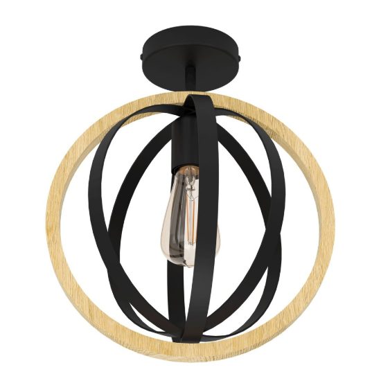 Eglo basildon plafoniera moderna sferica nero e marrone legno 38cm