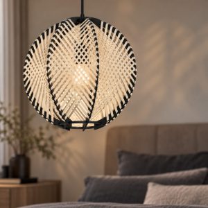 Eglo waverton lampadario per camera da letto sferico nero legno a sospensione