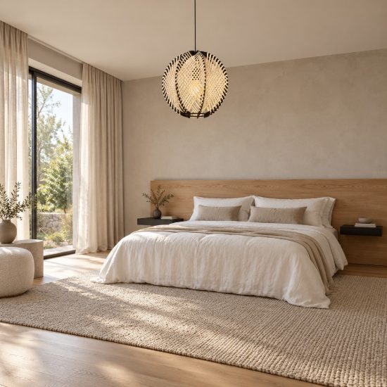 Eglo waverton lampadario per camera da letto sferico nero legno a sospensione
