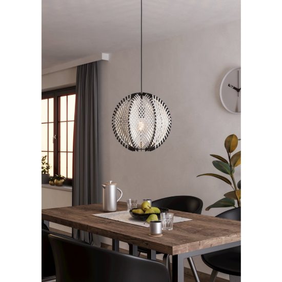 Eglo waverton lampadario per camera da letto sferico nero legno a sospensione